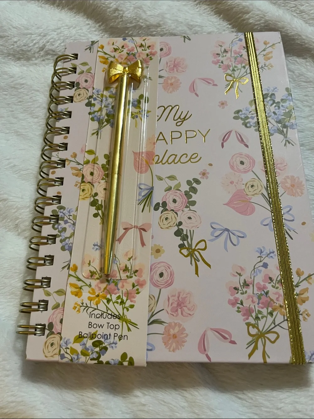 Floral Spiral Lined Journal with Gold Bow-Top Pen